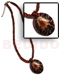 Resin - Glass Beads Necklaces 3 Rows Twisted Brown Glass Beads W/ 40mm Oval Limpit Shell Pendant