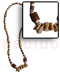 Wooden Necklace 2-3mm Coco Heishe Nat. Brown/bleach, Palmwood W/ Bamboo W/ Burning & Sq. Cut Hammershell Accent