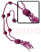 Wooden Necklace 2 Rows Tassled Pink Glass Beads W/ Wood Beads Combi / 36 In.