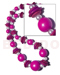 Wooden Necklace Graduated Wood Beads 25mm/20mm/15mm/10mm In W/ Pearl Beads Accent / Fuschia Tones / 21 In.