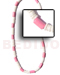 Wooden Necklace 4-5mm White Clam W/ Pastel Pink Wood Tube