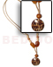 Wooden Necklace Round Cowrie Shell Pendant W/ Bone ,wood, Horn Beads In Wax Cord