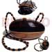 Native Bags Collectible Handcarved Laminated Acacia Wood Slingbag / Egg Natural /black Combi 7.7inx4 1/4inx 3 3/4in / Handle Length: 43 In. / W/ Black Satin Inner Lining