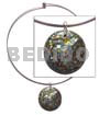 Choker Hoops Nickel Free Silver Hoop Ring W/ Paua Pendant W/ Resin Backing