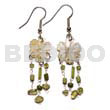 Glass Beads Earrings Dangling 15mm Grooved Mop Flower W/ Looped Cut Beads