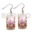 Hand Painted Earrings 35mm X 25mm Rectangular Hammershell W/ Floral Embossed Handpainted Design