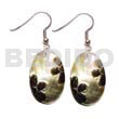 Hand Painted Earrings 35mm Oval Blacklip W/ Embossed Flower