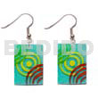 Hand Painted Earrings 35mm X 25mm Rectangular Blue Capiz W/ Handpainted Design