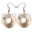 Hand Painted Earrings 40mm Donut Hammershell W/ Embossed Handpainted Design