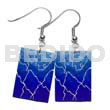 Hand Painted Earrings 35mm X 25mm Capiz Rectangular 2 Blue Tone Graduated W/ Webbing