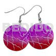 Hand Painted Earrings 35mm Round Red/violet Capiz 2 Tone Graduated Capiz W/ Webbing