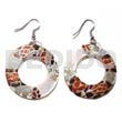 Hand Painted Earrings Dangling Round 40mm Hammershell W/ 20mm Inner Hole & Hhandpainted Embossed Flowers