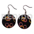 Hand Painted Earrings Dangling 35mm Round Blacktab Shell / Handpainted