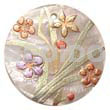 Hand Painted Pendants Round 40mm Hammershell W/ Handpainted Design - Floral / Embossed