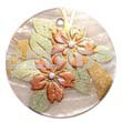 Hand Painted Pendants Round 40mm Hammershell W/ Handpainted Design - Floral / Embossed