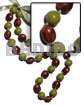 Hawaiian Polynesian Leis Philippine made Shell Beads Kukui Shell Lumbang Seeds Hawaii Tahitian Lei / Rubber Seeds And Round Wood Beads 20mm In Green Combi/ 34 In.adjustable