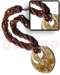 Coco Necklace 5 Layers Intertwined 4-5mm Coco Pklt. In Metallic Copper Tones W/ Glass Beads And 75mm Round Laminated Broken Glass Clear Pendant / 20 In.