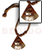 Seeds  Necklaces Pie Cut Brown Lip 45mm Pendant W/ Buri Seed Accent 4 Layer Wax & Leather Thong, Glass Beads Combi