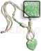 Shell Necklace 3 Rows Coco Pklt Bleach W/ Troca In Resin Bars Accent And 60mm Crushed Troca Shells In Mint Green Textured Resin Stone Heart Pendant / 34in