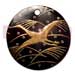 Bone Horn Pendants Round 40mm Blacktab W/ Handpainted Design - Bird / Embossed