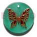 Hand Painted Shell Coco Wooden Pendants Round Aqua Blue 30mm Resin W/ Handpainted Butterfly Design - Floral/embossed