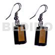 Resin Earrings Dangling 20mmx10mm Inlaid Brownlip Bar W/ Black 5mm Resin Backing