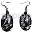 Resin Earrings Dangling 36mmx24mm Oval Laminated Troca Chips In Black Resin