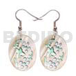 Shell Earrings 35mm Oval Hammershell W/ Aqua Blue Embossed Handpainted Design