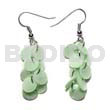 Shell Earrings Dangling Multiple Pastel Green Round 8mm Kabibe / 9 Pcs.