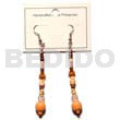 Wooden Earrings Orange Dangling Wood Beads W/ Acrylic Crystals/2-3 Coco Heishe